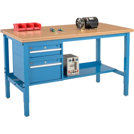 Global Industrial 60 x 30 Production Workbench, Shop Top Square Edge, Drawers & Shelf, Blue 319233BL